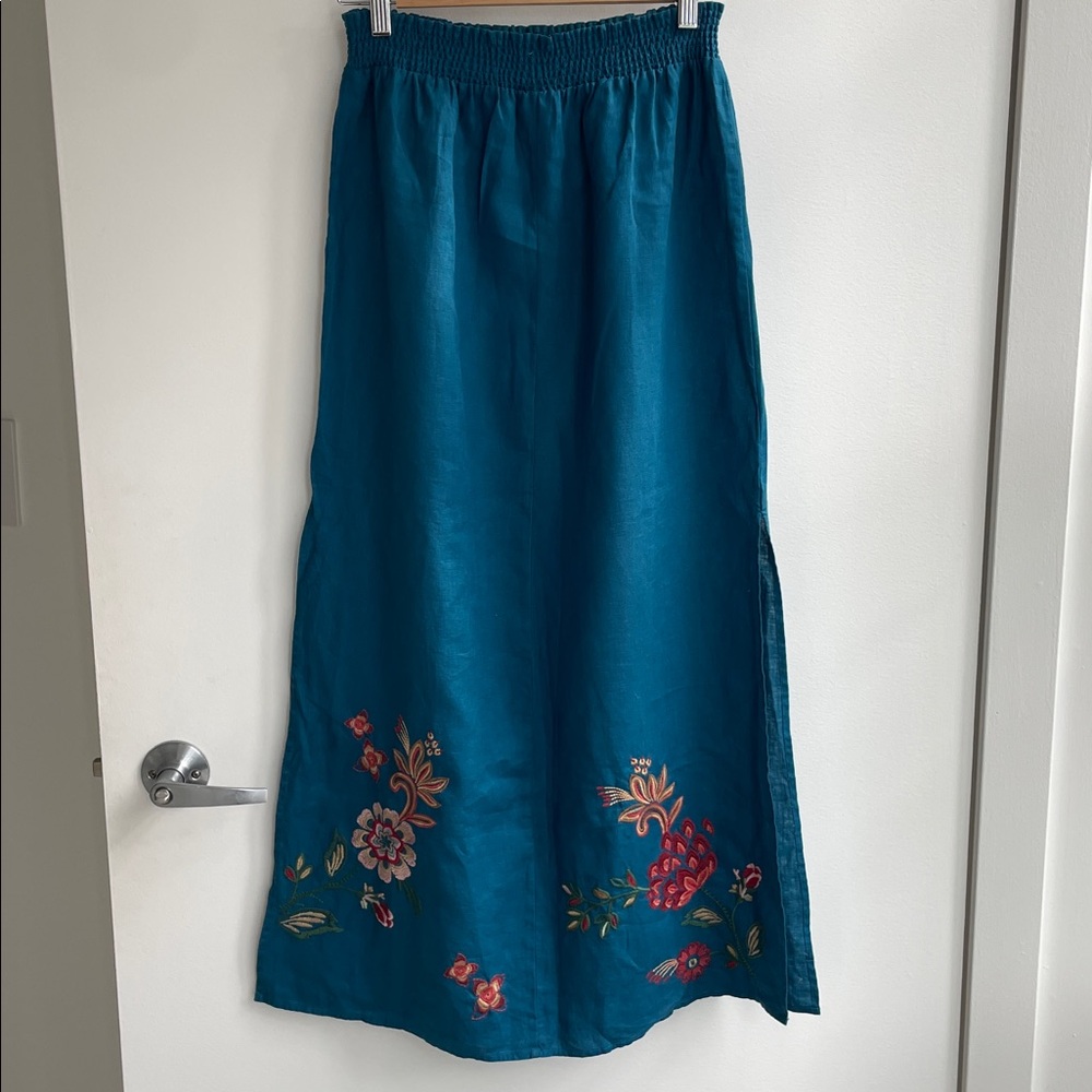 Johnny Was Messine Linen Embroidered Floral Maxi Skirt Size XS - Picture 5 of 10
